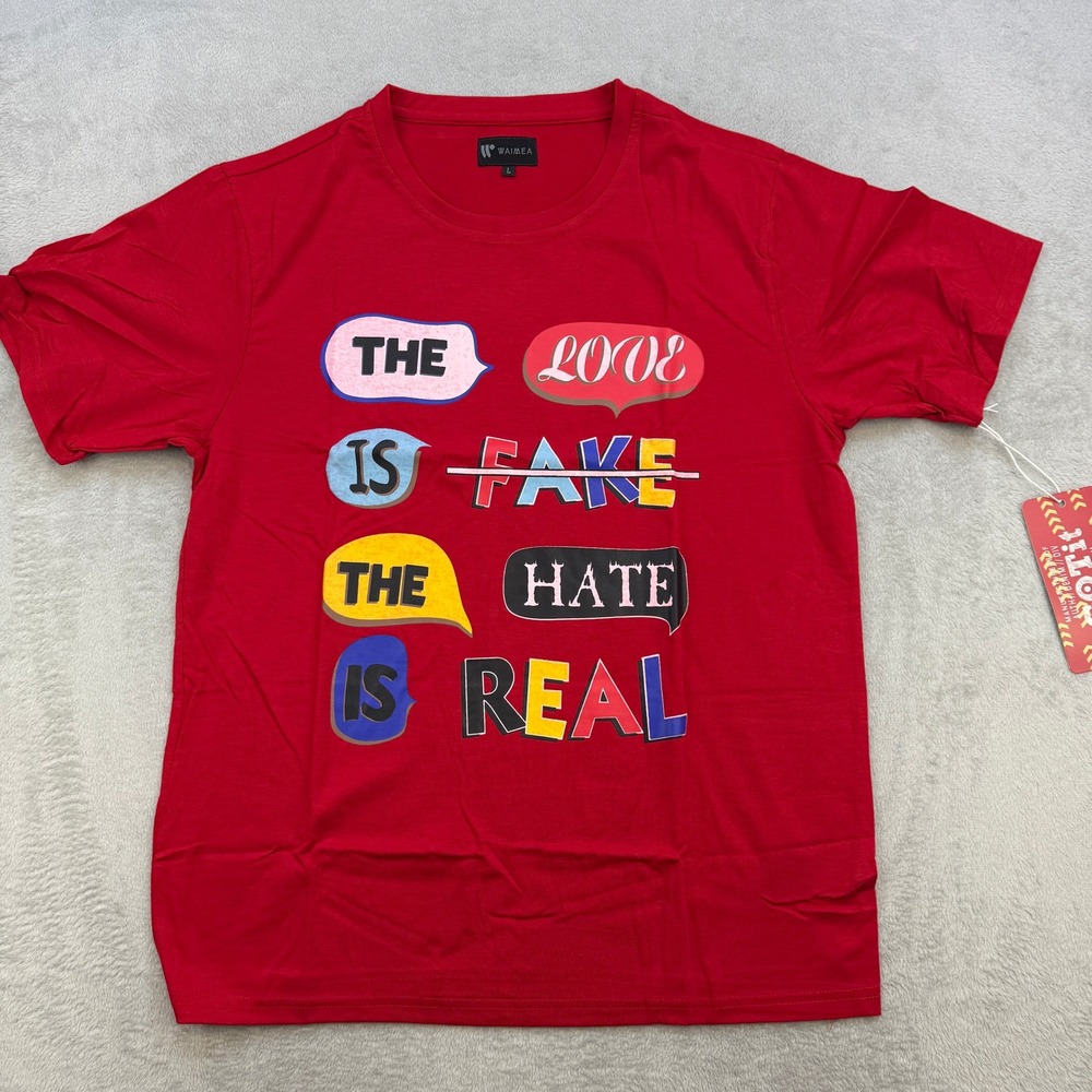 Waimea Hustle Mens Large Graphic T Shirt Red Graffiti Love Streetwear Urbanwear